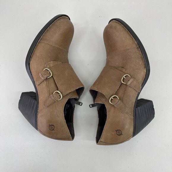 Born Davis Distressed Leather Monk Strap Heeled Bootie Shoe D77717 Womens 10 M - Picture 7 of 9